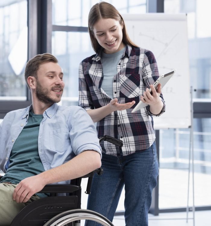 smiley-woman-holding-tablet-min